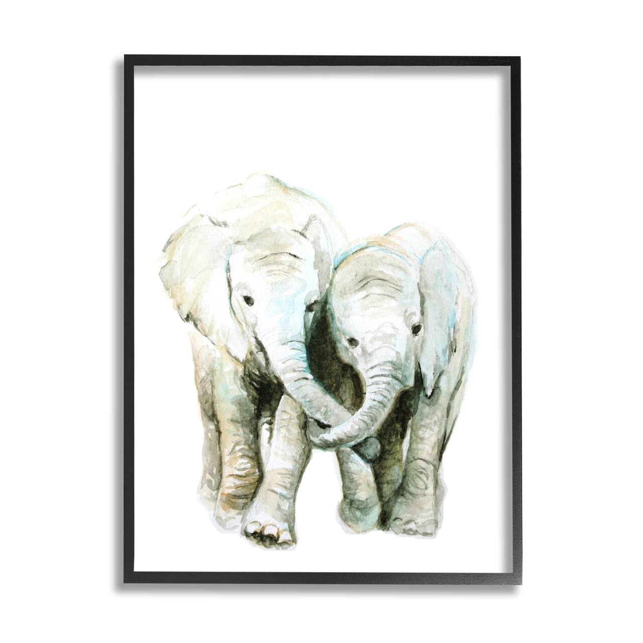 Stupell Industries Baby Elephant Pair Watercolor Portrait Children's Wild Animals Framed Wall Art